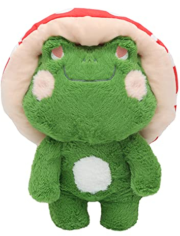 IUTOYYE Pilz Frosch Plüsch Spielzeug Netter Frosch Gefüllter Plüsch Weicher Frosch mit Hut Tier Plüsch Puppen Beruhigende Dekoration Kissen Geschenk für Mädchen Kinder (Rot und Dunkelgrün, 25cm)