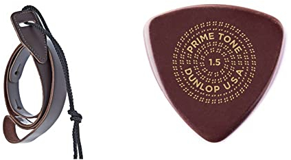 D'Addario Accessories Leather Mandolin Strap - Mandolin Accessories - Cradle Style - Brown & Dunlop 513P1.5 Primetone® Triangle Sculpted Plectra, 1.5mm, 3/Player's Pack