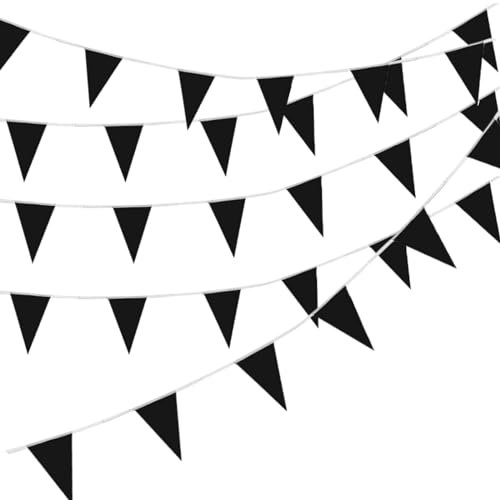 Bandierine Triangolo Nero Feste Striscione Bandiere Tessuto Ghirlanda Appesa Decorazioni per Carnevali Scuola Patio Piscina Campeggio Compleanno Matrimonio Natalizie Interni Estern 10 Metri