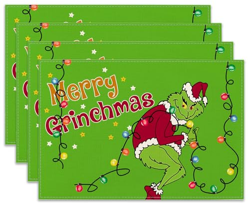 Ohok Weihnachten Tischsets Abwaschbar 4er Set, Polyester Leinen Platzdeckchen 30x45cm, Weihnachten Tischuntersetzer Platzsets für Küche Speisetisch Hotel Weihnachts Tischdeko (Lichter)