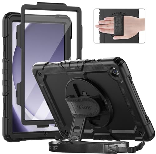 timecity Hülle für Samsung Galaxy Tab A9+ /A9 Plus 11 Zoll 2023,Stoßfeste Robust Galaxy Tab A9 Plus hülle mit Displayschutzfolie, 360°Drehbarem Ständer, Handschlaufe,Schultergurt, Stifthalter,Schwarz