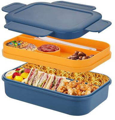 Bento Box, 2000ml 2 Layers 8 Compartments Lunch Container,Bento Lunch Box For Adults/Kids,Leak Proof, With Spoon & Fork, Microwave/Washdasher And Food-Safe Materials, Blue