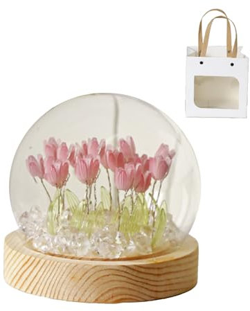 ieron Tulpe Nachtlampe DIY Handgemachte Ornament Simulation Led Blume Licht für Schlafzimmer Dekoration Künstliche Weihnachten Geburtstag Geschenke mit Geschenktüten (13 rosa Blumen)
