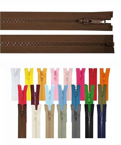 Reißverschluss teilbar Jackenreißverschluss Kunststoff Krampe Zähne grob 5mm Jacken Mantel Taschen Braun 70cm