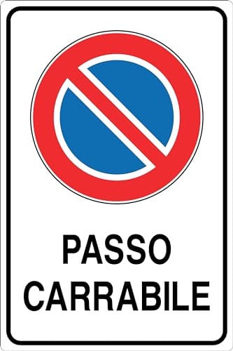 GLOBAL CARTELLO IN LAMIERA SCATOLATA RETTANGOLO 60X40 cm - DIVIETO DI SOSTA PASSO CARRABILE - SEGNALE CATARIFRAGENTE CON CAVALLETTO (Cartello)