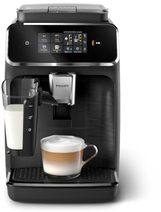 Philips 2300 Series Fully Automatic Espresso Machine with LatteGo milk system and integrated grinder, 4 Coffee Pre-Sets & Hot Water, 40% Quieter SilentBrew, 15-Bar Pressure, Matte Black (EP2330/10)