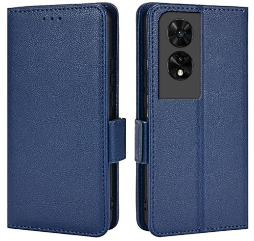 Topme Custodia in Pelle per TCL 505 (6.75 Inches), [ Cover per Telefono Serie Modello Litchi Semplice] - Blu scuro