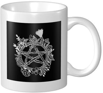 FJQWKLF Goth Pentagramm Kranz Wicca Hexe Pagan Kaffeebecher Keramik Tasse bietet Platz für 11 Unzen
