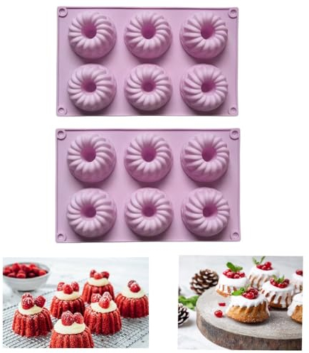 Firavggu 2 Stk Mini Gugelhupfform Silikon Gugelhupf Form Silikonform 6 Capacity Klein Gugelhupf Kuchenform Backform Antihaftbeschichted Cake Form für Kuchen Muffins Brownie(Hellviolett)