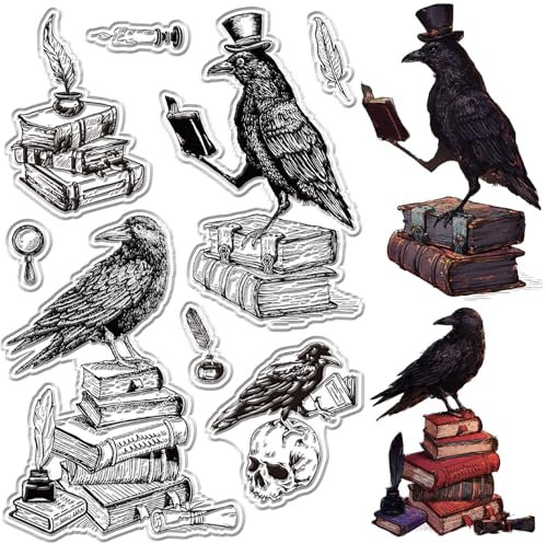 craspire Crow Clear Stamps Book Wiederverwendbarer Poststempel Vintage Transparente Silikonstempelsiegel Für Die Erstellung von Tagebüchern Und Karten Dekorieren DIY Scrapbooking Filmrahmen Fotoalbum