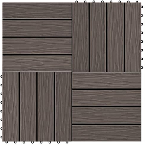 ShGaxin Terrassenfliesen 11 Stück, Balkonbodenbeläge Wetterfest, Terrassenplatten, Terrassendielen, Balkonboden, Bodenfliesen Im Außenbereich, WPC 30 x 30 cm 1 qm Dunkelbraun