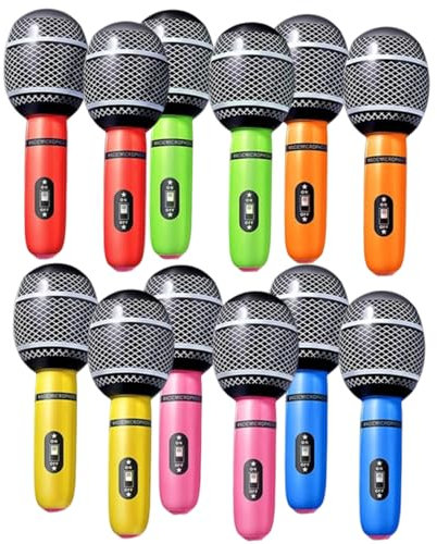 Niwieoi 12 PCS Inflatable Microphone,Blow Up Microphone,Blow Up Microphones for Parties,Inflatable Party Props,Party Accessories,Fake Microphone,Eurovision Party Decorations,Eurovision Decorations