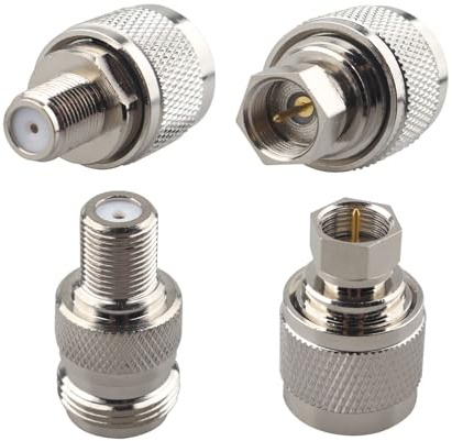 Futheda 4PCS N Type to F Coax Adapter Kit N to F Male to Female Jack Connector RF Coaxial Coax Straight Nickel-Plated Adapter for TV Antenna Extension Cable Router Video Wifi Radios
