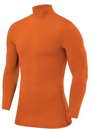 PowerLayer Kompressionsshirt Herren - Compression Shirt Funktionssshirt Langarm - Laufshirt Herren - Mock Neck Sportshirt - Longsleeve Oberteil Unterziehshirt - Orange, S