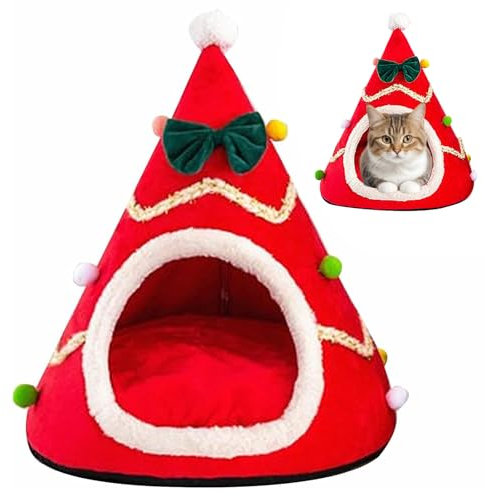 Christmas Bauble Pet Beds, Weihnachtsbaum Katzenhöhle, Weihnachten Katzenbett Katzenhaus, Weihnachten Hundebetten, Weich Weihnachtsbaum Haustierbett Hundesofa Katzensofa für Katzen Hunde (Rot, M)