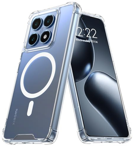 YINLAI für Xiaomi 14T Hülle Kompatibel mit Mag Safe,Handyhülle Xiaomi 14T Magnetische 4 Corner Airbags Fallschutz Stoßfest Cover Case Schutzhülle für Xiaomi 14T 5G 6.67,Transparent Klar