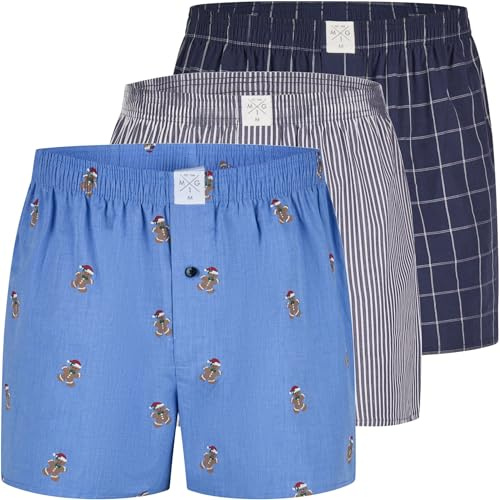 MG-1 Herren 3er Pack Webboxer Weihnachten X-Mas Christmas Motive | Weihnachtliche Motiv-Webboxer für Herren – saisonaler Hingucker für Advent, Weihnachten und als Geschenk.