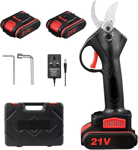 Sécateur Électrique Sans Fil, 25mm Secateur Electrique, avec 2 batteries 21 V/1300mAh, Sécateur à Batterie pour la Taille, le Jardinage, les Arbres Fruitiers et le Vignoble