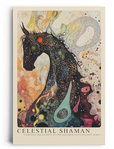 Paul Sinus Leinwandbild 80x120cm Kosmischer Schamane – Fantastisches Pferdeporträt mit galaktischen Farben und spiritueller Energie