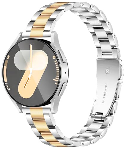 Vamyzji für Samsung Galaxy Watch 7 6/5/4/FE 40mm 44mm,Metallband für Samsung Galaxy 6 Classic 47mm 43mm, 5 Pro 45mm, 4 Classic 42mm 46mm/Watch 3/Active 2 Silber/Gold