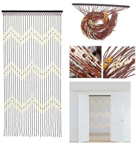 Beaded Bamboo Door Curtain Stylish Wooden Hanging Blind Screen Fly Insect Design Varies Room Divider Home Decoration 180 X 90cm