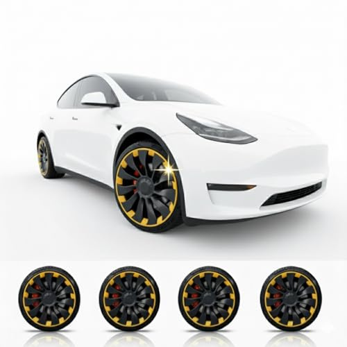 Ayaltes TESPX Tesla Model Y Uberturbine 21 Felgenschutz – Klebstofffreie Ultra-Fest Klemmpassung, CNC-Präzisionsschnitt, PPF Inklusive, 4er Set (4 Räder) Komplettsatz – Gelb