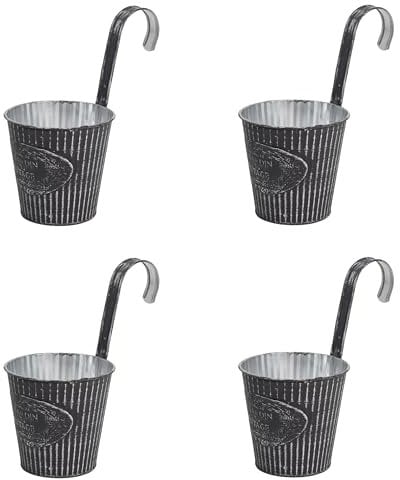 DARO DEKO Metall Hängetopf grau Ø 16cm - 4 Stück Blumentopf hängend Balkon Übertopf