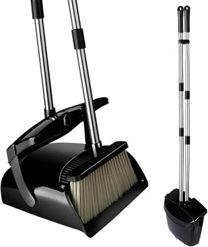 Kehrschaufel und Besen Set mit Kehrblechabdeckung, Schaufel Kehrset mit langem Stiel, Aufrecht Schaufel Kehrset für alle Boden