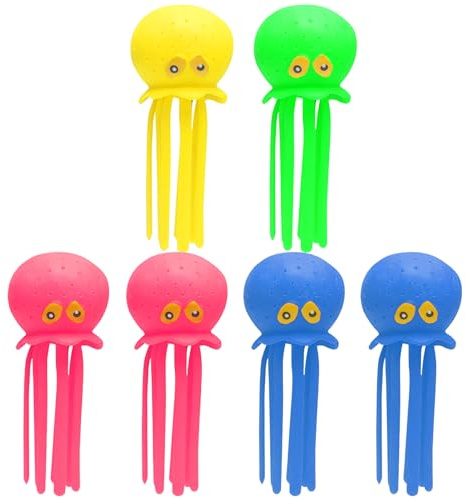 Lawnrden Octopus Bad Spielzeug, 6pcs quetschable weiche süße Oktopus-Pool-Spielzeug mit Multi-Löcher, Stressabbau Kleinkindpool-, 6, 3x2, 6 Wasserssensorische Spielzeuge für Kinder 3+ |.Wassersensor