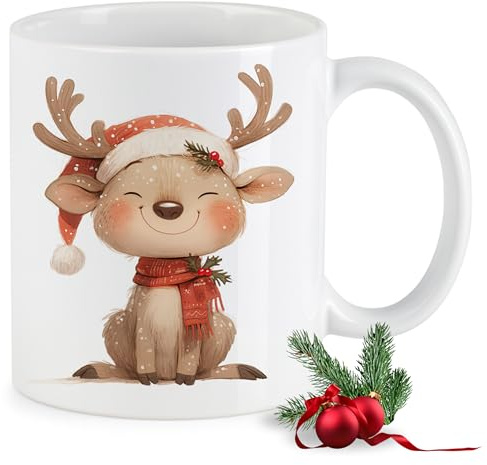 GRAZDesign Weihnachtstasse Reh Winter Tasse Geschenk Nikolaus und Weihnachten Keramik 330ml
