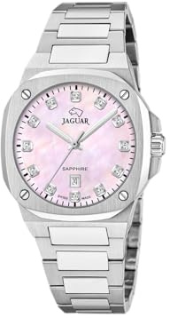 JAGUAR Swiss Made Damenuhr Analog aus Edelstahl 316L | Quarzuhr, Kalender, Widerstandsfähiges Saphirglas, Wasserdicht 10 ATM, J1027/6, Rondcarre, Swiss Made