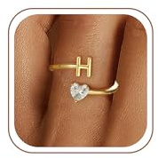 Fezodo Ring Damen Gold, 18K Gold Vergoldet Herz Ring mit Buchstaben Personalisiert Zirkonia Ringe Wasserfest Ringe Goldschmuck Valentinstag Geschenke für Frauen Freundin Mädchen