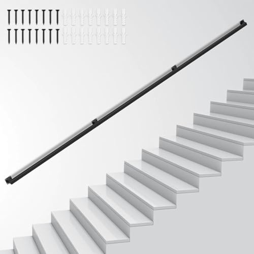 Peviasot Handlauf Treppengeländer Geländer Schwarz Wandhandlauf Wand Treppe, Quadratisches Rohrdesign, Treppengeländer Innen und Außen für Treppen, Brüstung, Balkon, Länge: 300 CM