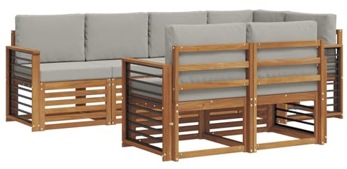 vidaXL Sofagarnituren 7 pcs Natürlich und Hellgrau Massivholz Akazie, Garten-Sofa, modernes Outdoor-Sofa, langlebige Lounge, Bequeme Terassensitze für Dein Wohnzimmer