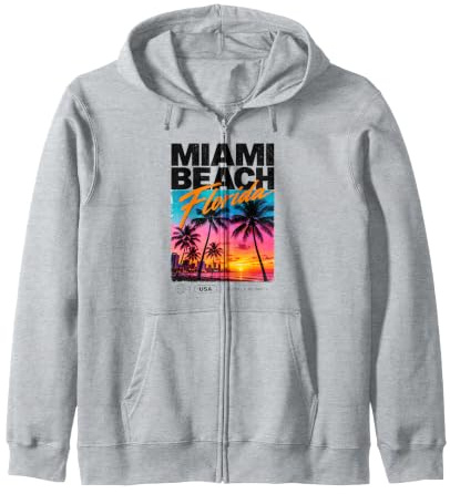 Miami Beach Vintage Floride Été Paradis Palmiers et Vacances Sweat à Capuche