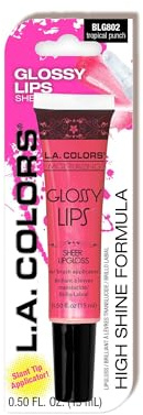 L.A. COLORS Glossy Lips Sheer Lipgloss (carded), BLG802 Tropical Punch CBLG802