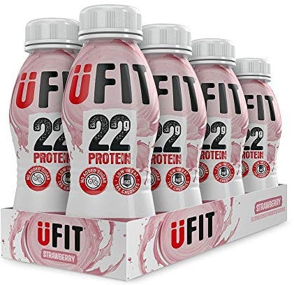 UFIT High 22g Protein Shake, No Added Sugar, Low Fat – Strawberry Flavour Ready To Drink (Pack of 8 x 310ml)