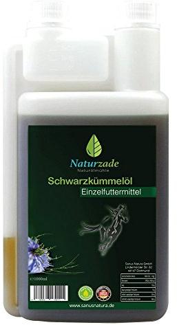 Naturzade Schwarzkümmelöl für Pferde & Hunde, 1 Liter Dosierflasche, kaltgepresst mühlenfisch direkt vom Hersteller