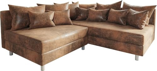 DELIFE Eckcouch Clovis Braun Antik Optik Ottomane Rechts Ecksofa Modulsofa