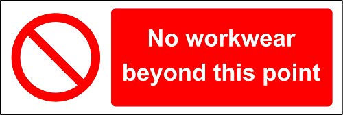 No workwear beyond this point sign - Self adhesive sticker 300mm x 100mm