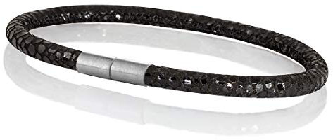 Maritimes Seemannsgarn Leder Armband mit Rochen-Optik Sylt schwarz 4mm, Ohne Verschluss, XL - Gelenkumfang von 18 cm bis 21 cm
