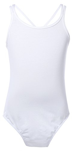 ranrann Mädchen Ballett Trikot Einteiler Ballettanzug Ballettbody Ballettkleidung Kinder Baumwolle Tanzbody Gymnastik Akrobatik Training Dancewear Weiß 140-152