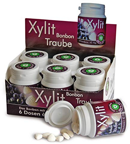 Xylit Bonbon Sauberer Atem Blaue Traube | 600 Xylit Bonbons | Keine Chance für Karies: zuckerfrei für angenehmen Atem | vegan & ohne Aspartam | 6 Dosen
