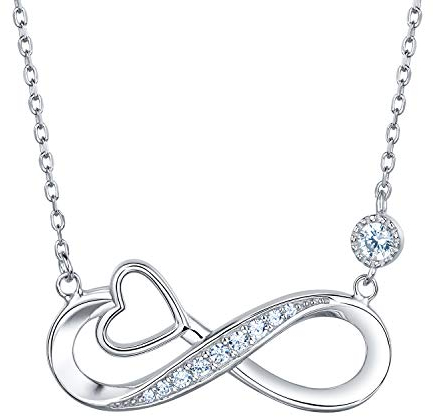 Van Chloe Unendlichkeitsherz Halskette für Frauen 925 Sterling Silber Liebe Anhänger Halskette Weißgold plattiert CZ Diamant Geschenk für Frauen Mädchen 18