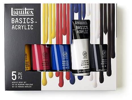 Liquitex 3699350 Basics Acrylfarben Set – 5 Farben in 118ml Tuben, lichtechte Künstler-Acrylfarbe, mittlere Viskosität, seidenglänzend, ideal für Maltechniken, Mixed-Media & Kunstprojekte