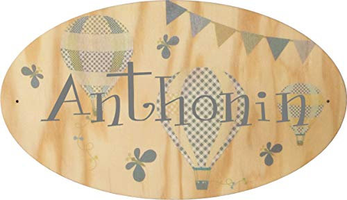 Plaque de Porte en bois personnalisée pour une Chambre d'enfant Modèle Montgolfières - Le prénom de la plaque en bois est personnalisable - cadeau de naissance personnalisé bébé Décoration