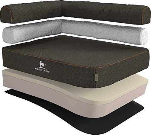 Knuffelwuff Orthopädisches Eck Hundebett Marlie Hundesofa aus Velours mit Handwebcharakter XXXL 140 x 100cm Lehne Links Schwarz - abnehmbarer Bezug - waschbar - für große, mittelgroße und kleine Hunde