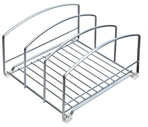Amtido Kitchen Cupboard Storage Organiser Rack For Trays, Chopping Boards, Cooking Sheets And Baking Accessories – Suitable For Pantry, Cabinet Drawers, Counter-top Or Under Sink – Matt Silver