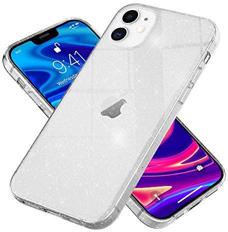 NALIA Glitter Case kompatibel mit iPhone 12 Mini Hülle, Glitzer Bling Silikon Handyhülle Cover Durchsichtig, Dünne Handy-Tasche Schutzhülle Phone Etui Diamond Bumper Soft Skin, Farbe:Transparent