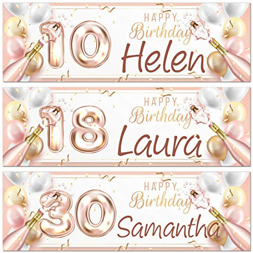2 personalised birthday banner rose gold champagne balloon adults party decoration poster